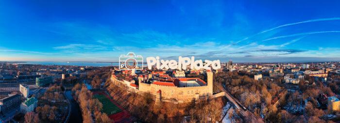 Old Town Charm: Panoramic View of Tallinn's Historic Quarter - Drone Photo