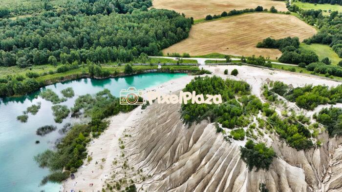 Aerial View of Rummu Quarry’s Turquoise Waters, Estonia