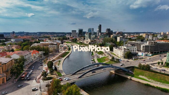 Vilnius Skyline Reflected Neris River Perspective In Lithuania