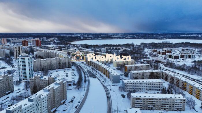 Õismäe in Winter: Drone Perspective of Snow-Covered Urban Landscape