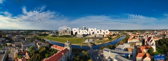 A Panoramic View of Vilnius Skyscrapers with a Drone