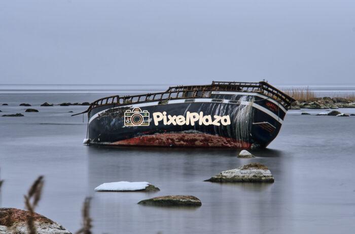 Abandoned shipwreck on the seashore