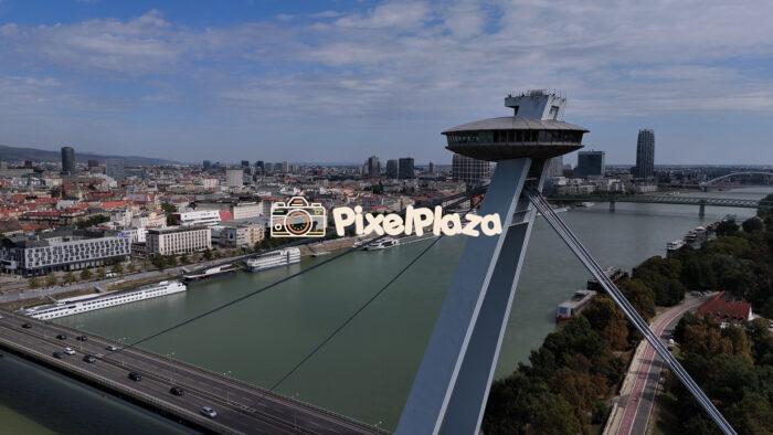Aerial View of Bratislava and UFO Bridge Over the Danube River - 4K Drone Video