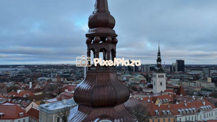 Aerial View of St. Mary's Cathedral in Tallinn Old Town, Estonia - 4K Drone Video