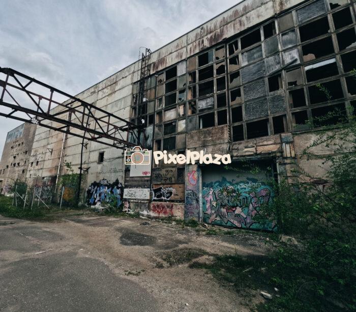 Graffiti-Covered Abandoned Factory in Urban Decay