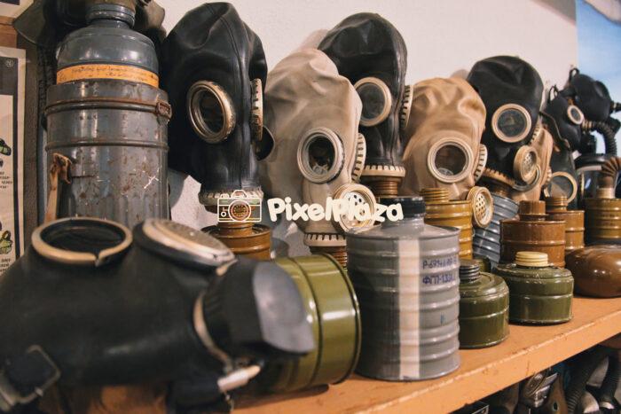 Collection of Vintage Gas Masks and Filters Collection of Vintage Gas Masks and Filters