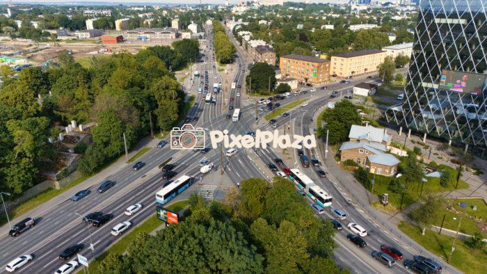 Aerial View of Busy Urban Intersection at Hipodroomi, Tallinn, Estonia - Modern Cityscape and Traffic Flow