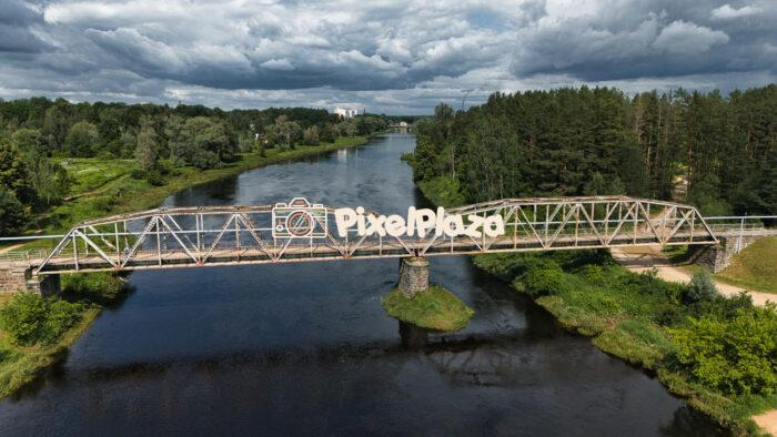 Aerial View of Valmiera Iron Bridge Over Gauja River, Latvia - Drone Shot Aerial View of Valmiera Iron Bridge Over Gauja River, Latvia - Drone Shot