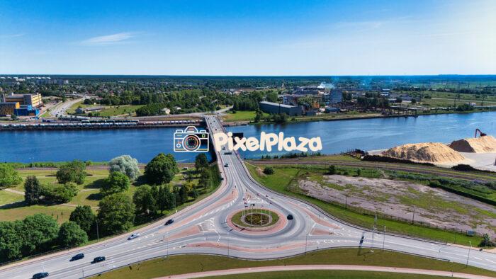 Aerial View of Ventspils Bridge and Roundabout Over the Venta River - Latvia Infrastructure2 Aerial View of Ventspils Bridge and Roundabout Over the Venta River - Latvia Infrastructure
