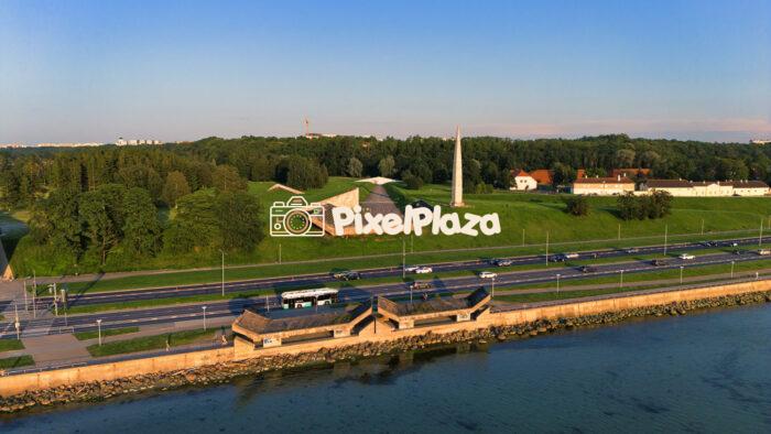 Drone View of Maarjamäe Memorial and Pirita Road at Sunset - Tallinn, Estonia