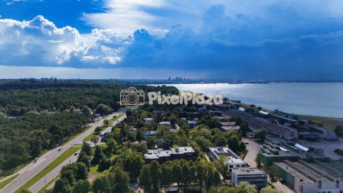 Drone View of Pirita Coastline and Tallinn City Skyline - Summer Storm Approaching2 Drone View of Pirita Coastline and Tallinn City Skyline - Summer Storm Approaching