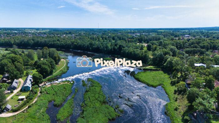 Drone View of Ventas Rumba in Kuldīga, Latvia - Scenic Nature Landmark from Above