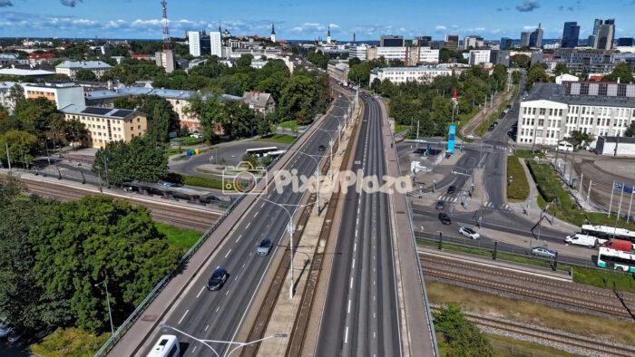 Aerial Hyperlapse of Pärnu Highway Railway Viaduct in Summer - Tallinn, Estonia