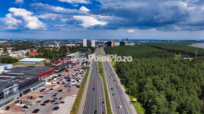Aerial View of Tallinn Järve District with Highway, Forest and City Skyline