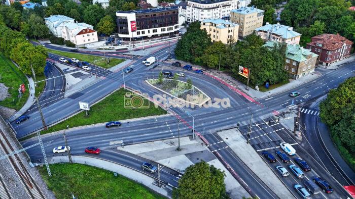 Drone Hyperlapse of Endla and Tehnika Street Intersection in Summer - Tallinn, Estonia