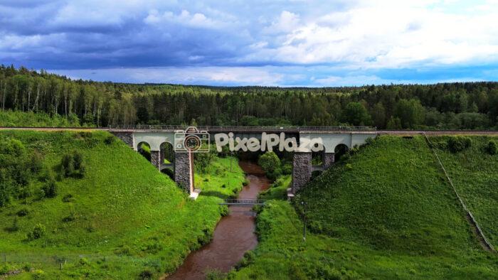 Scenic Railway Bridge over Rauna River in Latvia - 4K Drone Video