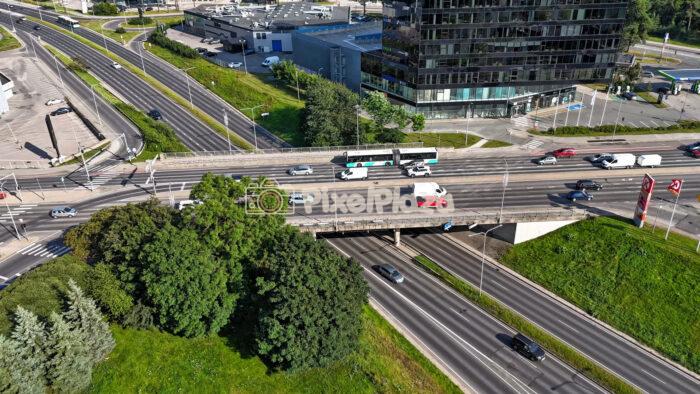 Tallinn City Traffic Hyperlapse - Busy Highway and Modern Architecture Aerial View, Estonia
