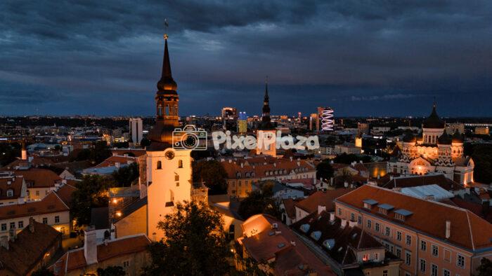 Tallinn Old Town Skyline at Twilight with City Lights Tallinn Old Town Skyline at Twilight with City Lights