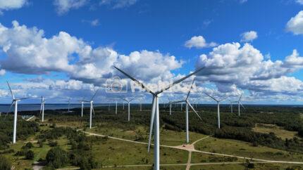 Aerial Drone Footage of Wind Turbines in Paldiski, Estonia - Clean Energy in Summer