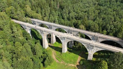 Aerial View of Historic Stańczyki Viaducts in Poland