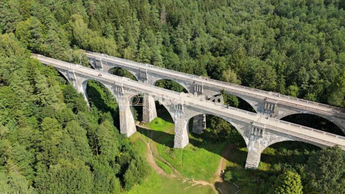 Aerial View of Historic Stańczyki Viaducts in Poland