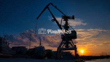 Industrial Port Crane at Sunset - Summer Timelapse