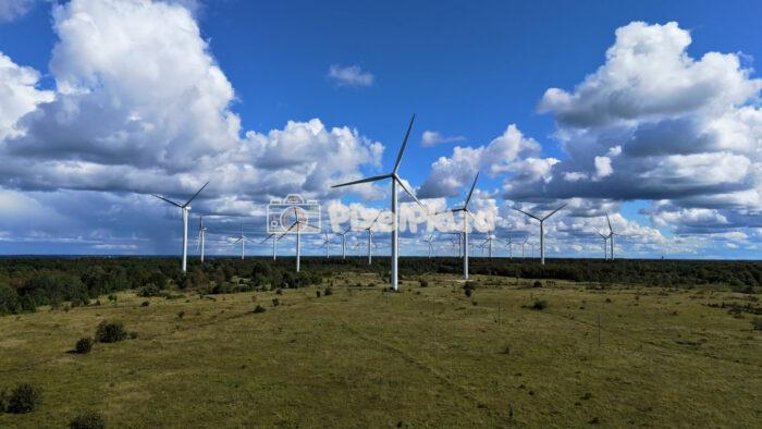 Summer Aerial View of Wind Turbines in Paldiski, Estonia - Renewable Energy Landscape