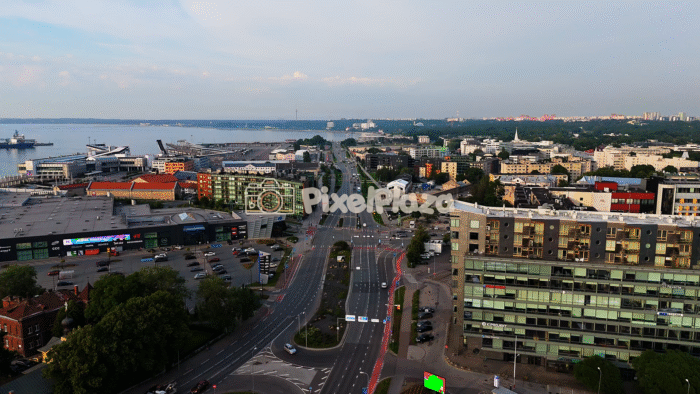 Aerial View of Ahtri Street and Tallinn Harbor - Modern Baltic Cityscape