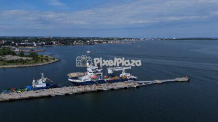 Aerial View of Tallinn Cruise Terminal and Docked Research Ships