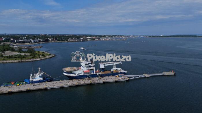 Aerial View of Tallinn Cruise Terminal and Docked Research Ships