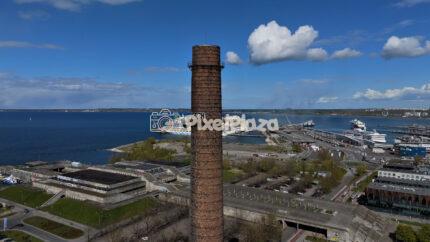 Aerial View of Tallinn Port and Historic Chimney - Estonia
