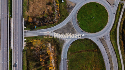Drone Top View of Loovälja Road Roundabout and Highway - Estonia