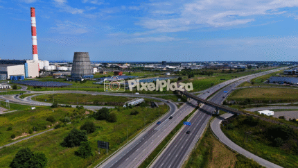 Drone View of Iru Industrial Area and Highway Intersection - Tallinn, Estonia