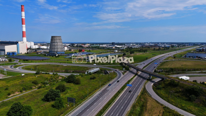 Drone View of Iru Industrial Area and Highway Intersection - Tallinn, Estonia