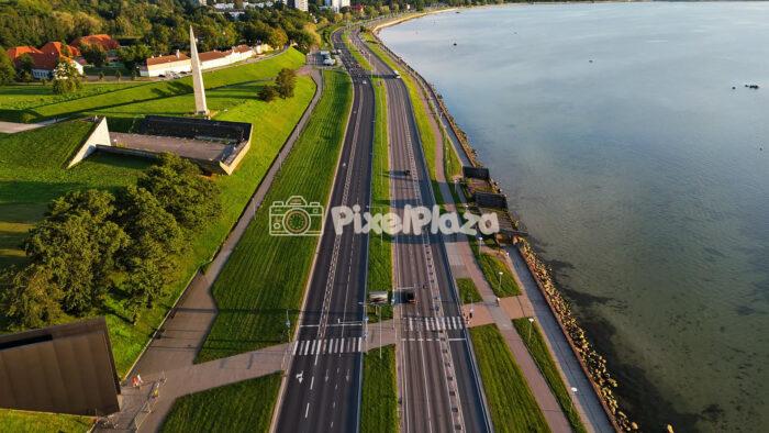 Drone View of Tallinn Seaside Road and Maarjamäe Memorial, Estonia