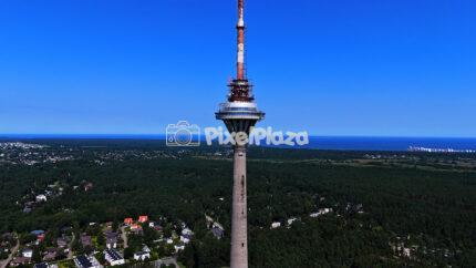 Drone View of Tallinn TV Tower with Baltic Sea Horizon, Estonia