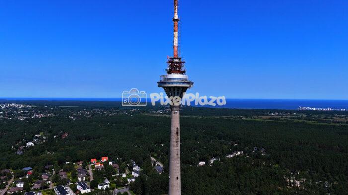 Drone View of Tallinn TV Tower with Baltic Sea Horizon, Estonia