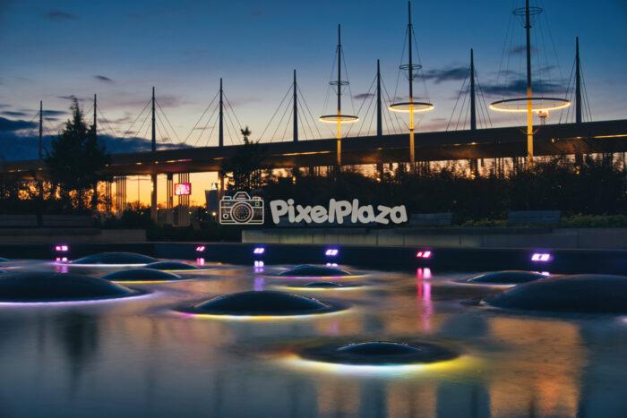 Modern Port Water Feature with Colored Lights at Twilight in Tallinn Modern Port Water Feature with Colored Lights at Twilight in Tallinn