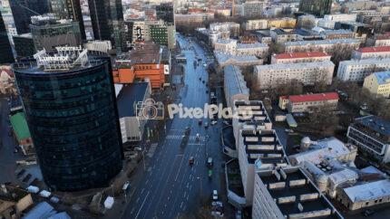 Aerial View of Modern Downtown Street in Tallinn - 4K Drone Video