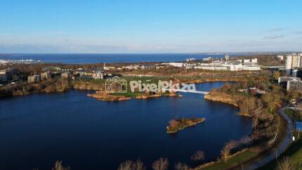 Aerial View of Pae Park Lake and Bridge in Tallinn - 4K Drone Video
