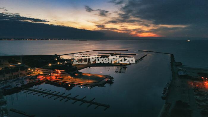 Aerial View of Pirita Yacht Marina at Twilight with Sunset Glow Aerial View of Pirita Yacht Marina at Twilight with Sunset Glow