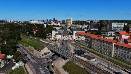 Aerial View of Tallinn Urban Railway and City Streets on a Sunny Day
