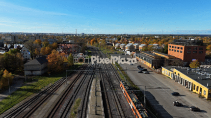 Autumn Aerial View of Balti Jaam Railway, Tallinn - 4K Drone Video