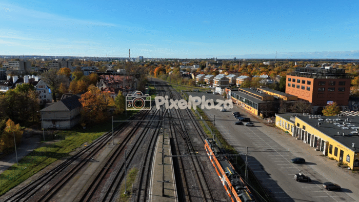 Autumn Aerial View of Balti Jaam Railway, Tallinn - 4K Drone Video