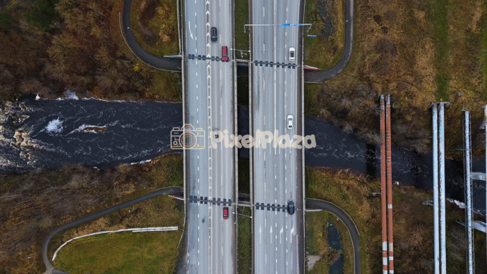 Autumn Aerial View of Highway Bridge and River in Tallinn - 4K Drone Video