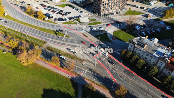 Autumn Aerial View of Tallinn City Traffic Junction - 4K Drone Video