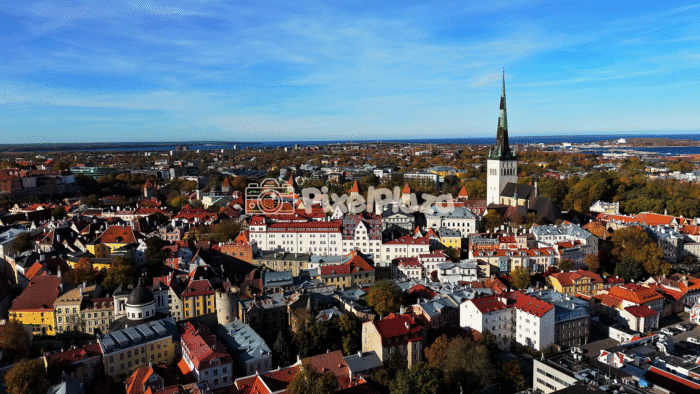 Autumn Aerial View of Tallinn Old Town, Estonia - 4K Drone Video