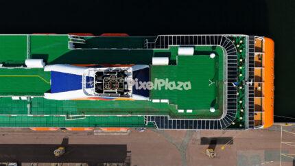 Drone Top View of Passenger Ferry at Tallinn Port, Estonia - Modern Maritime Transport