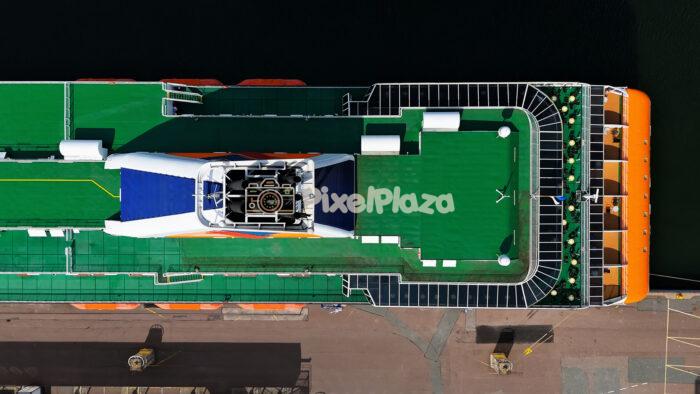 Drone Top View of Passenger Ferry at Tallinn Port, Estonia - Modern Maritime Transport