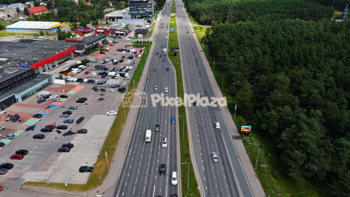 Drone View of Busy Highway and Commercial Area in Tallinn, Estonia